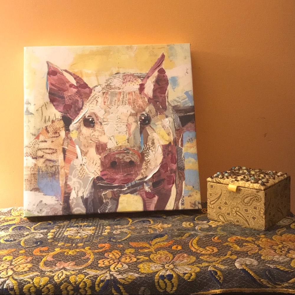 🐽 Pig mix-media paper collage picture 🐽